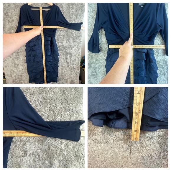 Adrianna Papell Navy Blue Matte Jersey & Hammered Satin Sheath Dress 6 S Small - Picture 9 of 11